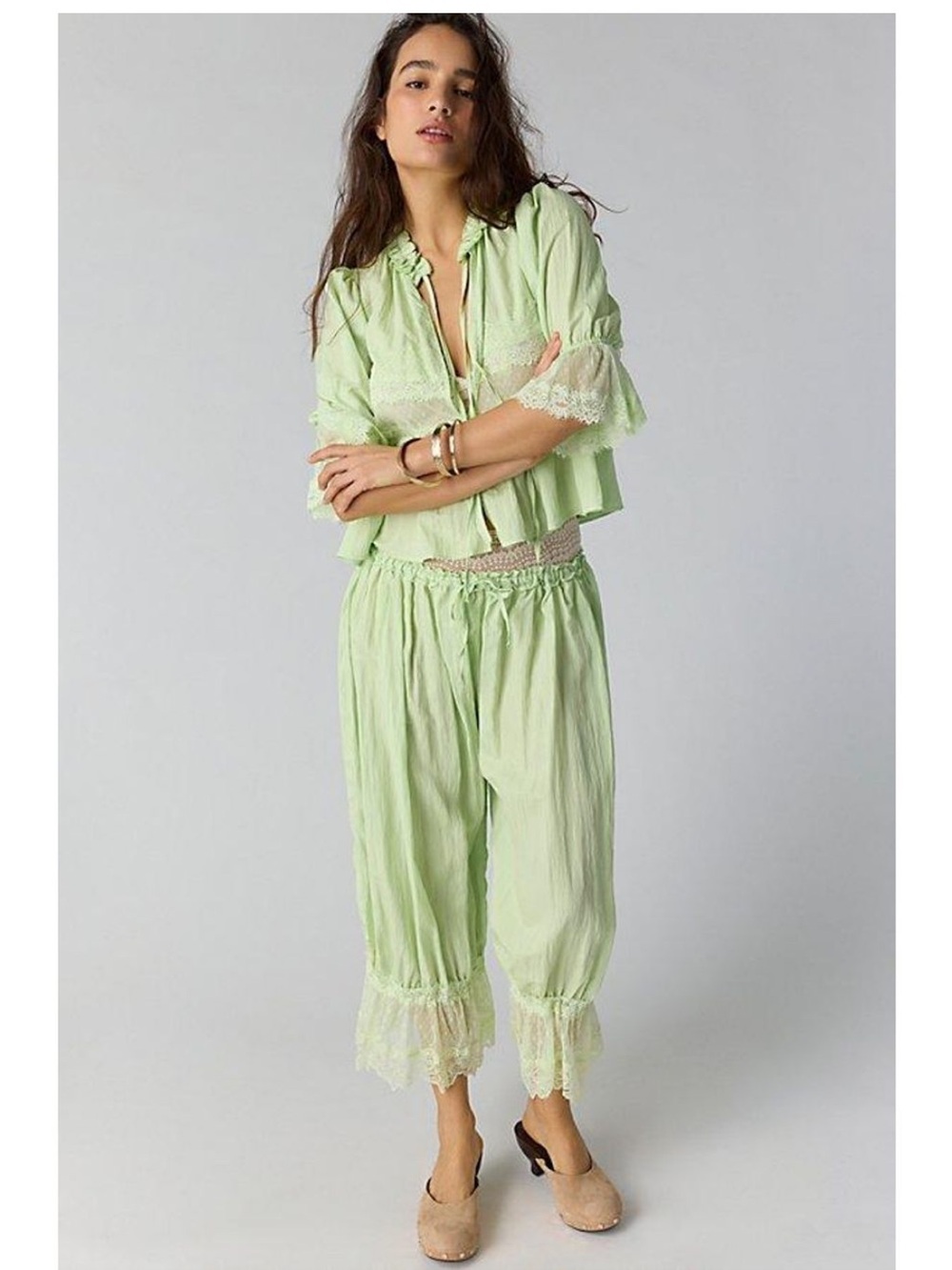 Free People Forever Young Bloomer Pants in Lime Cream